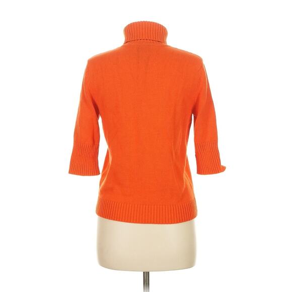 VTG Lauren Ralph Lauren Orange Cotton Turtleneck Short Sleeve Sweater Crest M - Picture 2 of 3